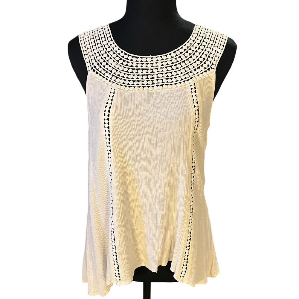 Maurices Off White Crochet Neck Gauzy Bohemian Sleeveless Blouse Size M